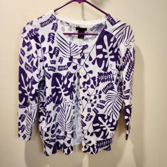 New Options White And Purple cotton blend button Down Cardigan  L new with tags - Picture 1 of 10